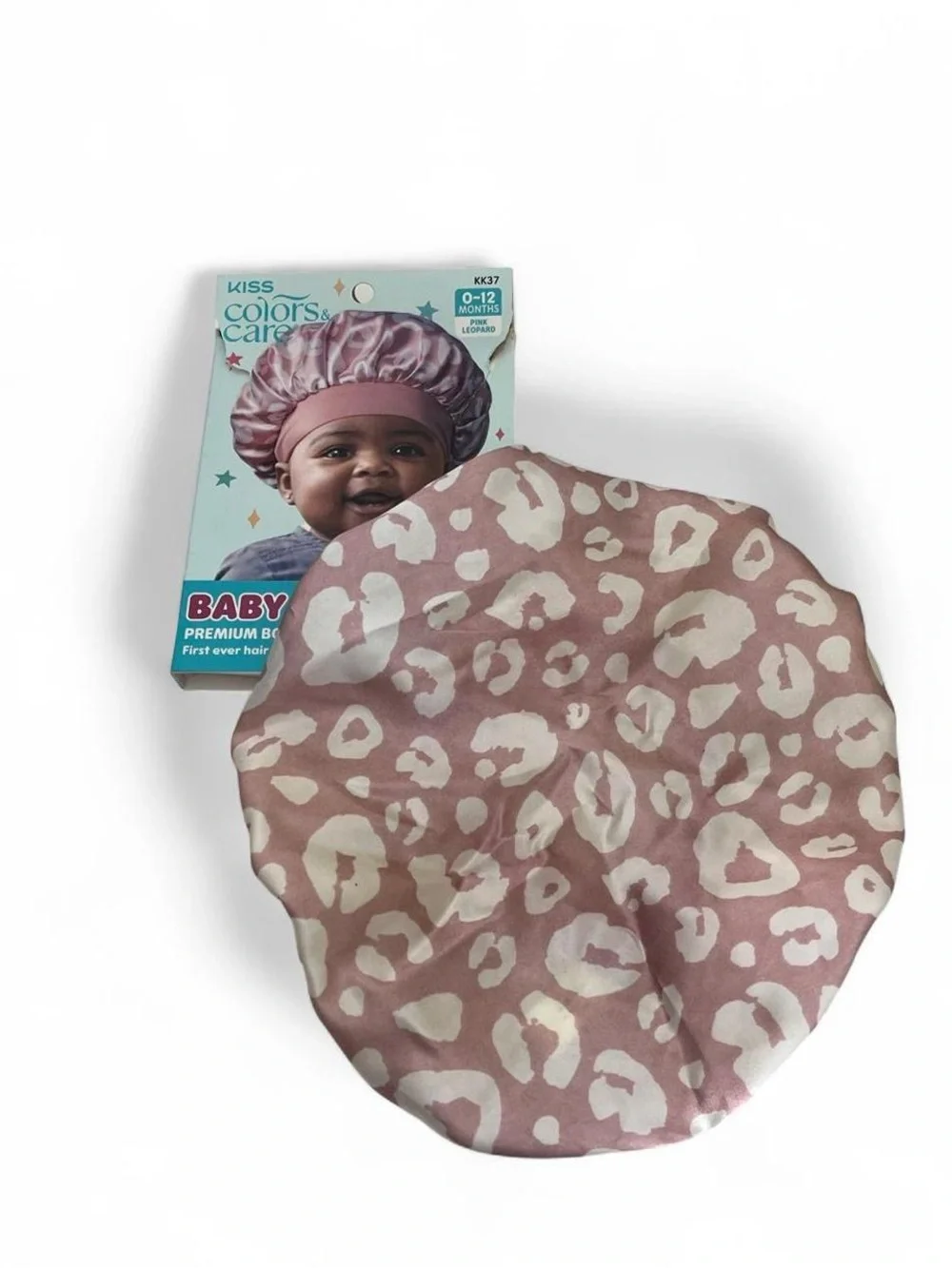 Kiss Colors Cares Premium Satin Bonnet Pink White Leopard Print Baby Girl 0-12M